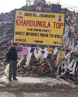 Doctor Goyal on the highest drivable peak in the world