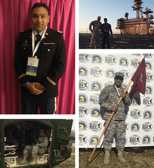Collage of photos showing Doctor Goyal during military service